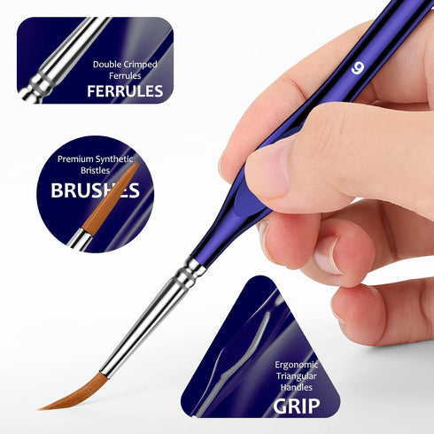 Miniature Paint Brushes,10Pcs Round Pointed Tip Paintbrushes, Micro Detail Paint Brush Set, Triangular Grip Handles Art Brushes Perfect for Acryli...