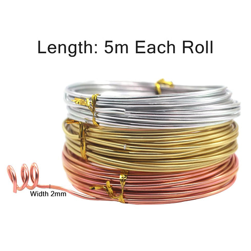 Cinvo 3 Rolls Craft Wire Jewelry Beading Wire Flexible Aluminum Wire Tarnish Resistant for DIY Jewelry Craft Making (12 Gauge/2mm Thick, Silver, G...