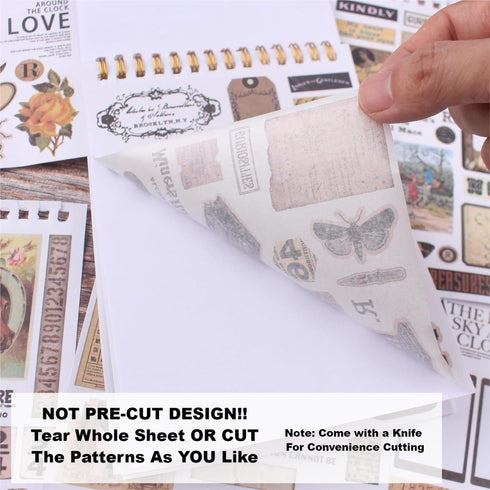 Diuhofart 900+ Mini Scrapbook Washi Stickers for Journaling, 50 Sheets Vintage Sticker Book, Ephemera for Junk Journal Supplies Bullet Journals, S...