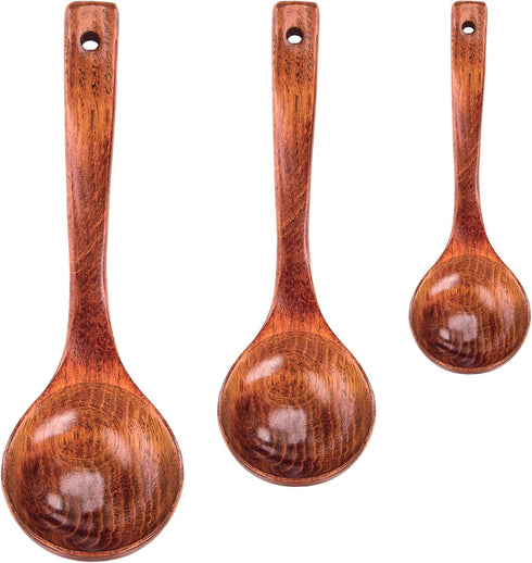 HANSGO 3PCS Wooden Ladle Spoon Set, Non-Stick Wooden Spoons Soup Cooking Spoons Natural Teak Wood Kitchen Utensils for Cooking Stirring Serving...