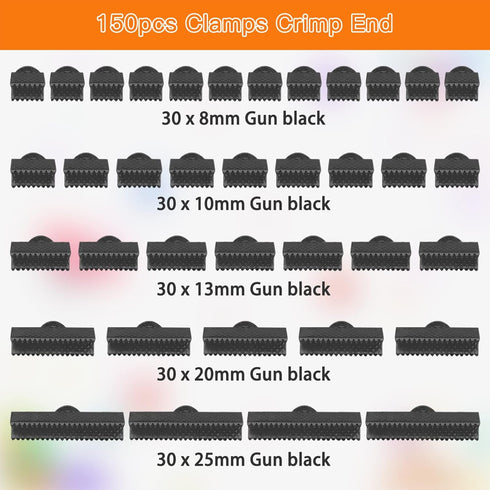 150pcs Pinch Crimp Ends for Jewelry Making,Ribbon Clamp End Bracelet Clamps Crimp Ends Leather Fastener Clasps for DIY Choker Anklets Crafts (Gun ...