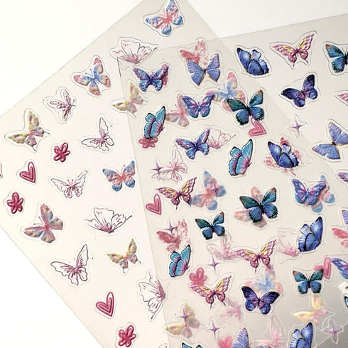 Butterfly Nail Art Stickers 5D Self-Adhesive Spring Nail Stickers for Nail Art Blue Pink Butterfly Nail Deals 3D Embossed Nail Design Nail Art Sup...