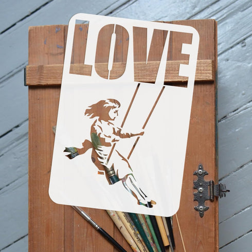 FINGERINSPIRE Banksy Girl On Swing Stencil 8.3x11.7inch Reusable Banksy Theme Painting Template Banksy Girl with LOVE Drawing Stencil Banksy Stenc...