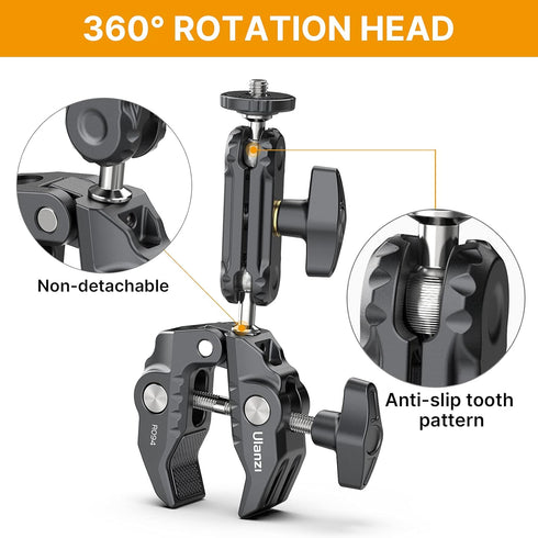 R094 Super Clamp Multi-Functional Camera C Clamp Mount, 1/4" Ball Head Monitor Mount 3/8" Hole Adjustable Video Shooting, Mobile Clamp for Gopro A...