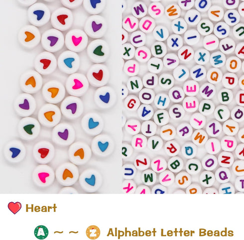 EuTengHao 1000 Pieces Letter Beads Kit 28 Styles Alphabet Beads Heart Beads for Bracelets Necklace Friendship Bracelet Making Kit (White Beads Col...