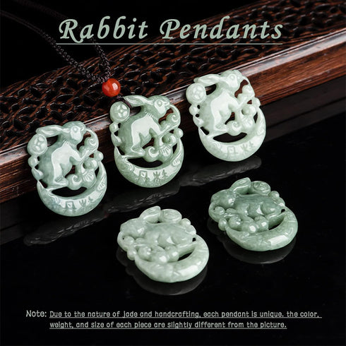 Wealth Rabbit Natural Green Jade Pendant Necklaces for Women Men, Fashion Rope Chain Amulet Hand-carved Good Luck Jewelry Choker Necklaces for Lov...