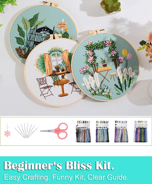 HILYPINK 4 Set Embroidery Kit for Beginners, Cross Stitch Kits for Adults with Garden Floral Plant Pattern Hand Crafts Include Embroidery Cloth Ho...