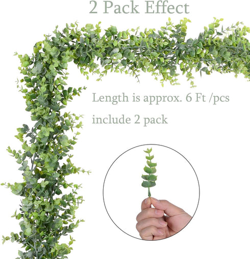 Artificial Vines Faux Eucalyptus Garland, Artiflr 2 Pack Fake Eucalyptus Greenery Garland Wedding Backdrop Arch Wall Decor, 6 Feet/pcs Fake Hangin...