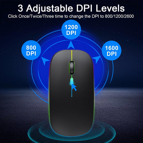 Wireless Bluetooth Mouse for iPad/MacBook Pro/Air/Laptop/pc Rechargeable Silent Mouse Portable Slim for Surface Pro/Lenovo/Samsung Tablet (LED/Bla...