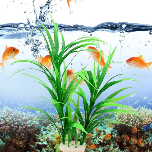 Green Grass Cluster Aquarium Décor Plastic Plants Large 17 Inches Tall 4510...
