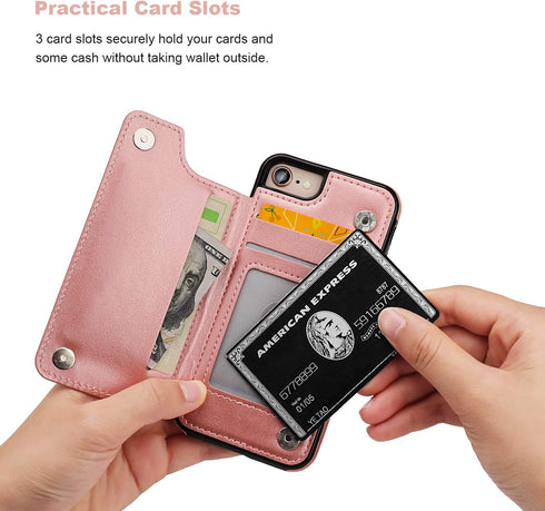 Vaburs Wallet Case for iPhone SE(2022) 5G/SE(2020)/7/8 with Card Holder, Embossed Butterfly Premium PU Leather Double Magnetic Buttons Flip Shockp...