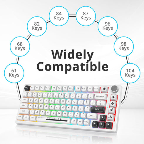 White PBT Dye Sublimation Keycaps MOA Keycaps, 145 Keys Custom Keycaps, Minimalist Keycaps Set for US Layout Cherry MX Swithes Mechanical Keyboard...