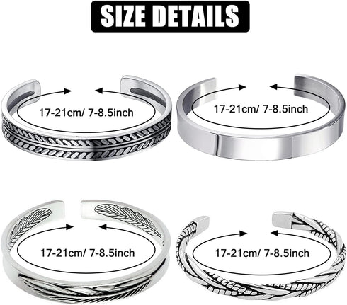 RIOSO 4Pcs Men's Cuff Bracelets Silver Cuff Bracelet Leaves Pattern Twisted Open Cuff Bracelet...