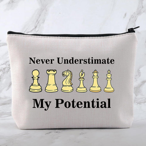 Funny Chess Bag Chess Player Gift Chess Lover Gift Never Understimate My Potential Makeup Bag...