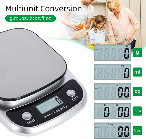 Digital Food Scale, 22 lbs/10kg Multifunction Kitchen Scale with Large Back-lit LCD Display and Tare Function for Cooking Baking Diets...