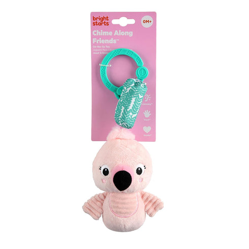 Bright Starts Flamingo Chime Along Friends Plush Take-Along Stroller or Carrier Toy, Ages 0 Month+...