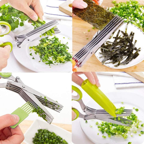 Scissors Herb Stripper Tools Kits 5-Blades Stainless Steel Scissors with Kitchen Herb Stripping Tool, Safe Cover, Cleaning Comb Multipurpose Kitch...
