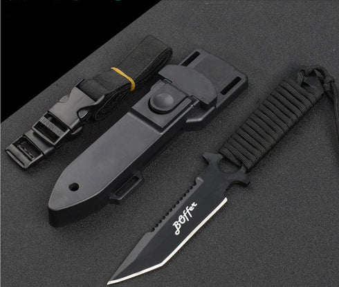 Dive Knife Scuba Diving Knife, Black Tactical Sharp Blade knives, Divers dive tool with 2 Types Sheaths,Sawing Edge and 2 Pairs Leg Straps for Sno...