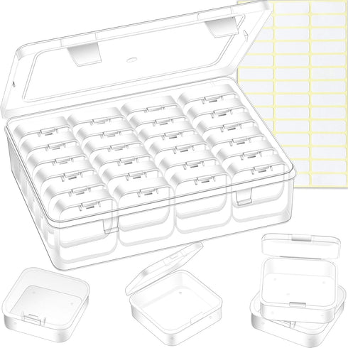 Bead Organizer Box, 28Pcs Small Clear Plastic Storage Containers, 1 Large Craft Organizer Box, 1 Sheet Label, Mini Parts Storage Solution for Bead...