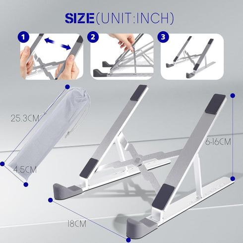 Laptop Stand for Desk Adjustable Laptop Riser with 8-Angle Adjustment Aluminium Alloy Laptop Holder Foldable Computer Stand for 10-16" Laptops(Sil...