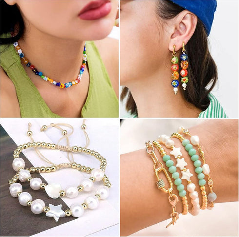 Cheriswelry Box of DIY Jewelry Making Finding Kit with Natural Shell Beads Millefiori Glass Beads Alloy Charms Plastic Beads Jump Rings Lobster Cl...