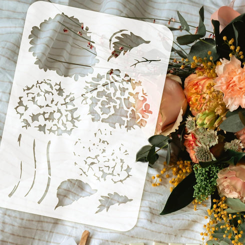 FINGERINSPIRE Layered Hydrangea Pattern Painting Stencil 8.3x11.7inch Hydrangea Flower Drawing Template DIY Craft Plants Decoration Stencil for Pa...