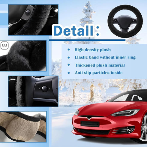Long Microfiber Plush Steering Wheel Covers for Tesla, Elasticity Fashion Fluffy Protector Winter Warm Faux 15 Inch furry pretty Car Decoration fo...