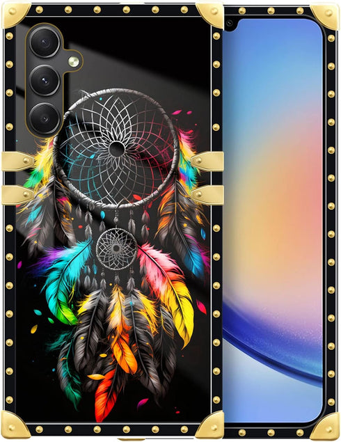 DAIZAG Case Compatible with for Samsung Galaxy A14 5G Classic Feather Dream Catcher Phone Case Golden Square Soft TPU Shockproof Protective Decor ...