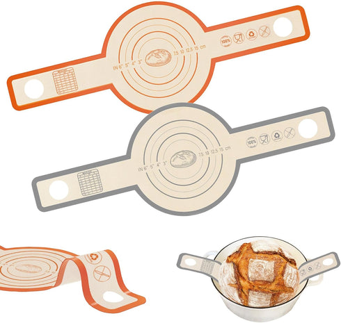 2PCS Silicone Bread Sling for Dutch Oven - Platinum Silicone, Reusable Non-Stick & Easy Clean Baking Mat Supplies, Extra Long Handles for Easy Sou...