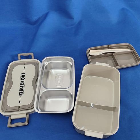 Adult Bento Box, Stackable Lunch Box Container with Snap, 304 Stainless Steel Utensils, and Nylon Sealing Strap, BPA Free Food Container (White01)...