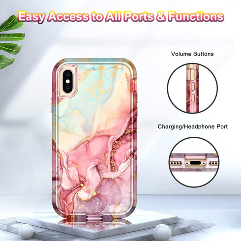 CASEFIV Compatible with iPhone Xs Max Case,Marble Pattern 3 in 1 Heavy Duty Shockproof Full Body Rugged Hard PC+Soft Silicone Drop Protective Wome...