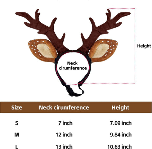 KUDES Dog Cat Christmas Reindeer Antlers Headband Classic Adjustable Elk Hat Headwear Pet Deer Cospaly Costumes Accessories (L(for Medium Big Dogs...