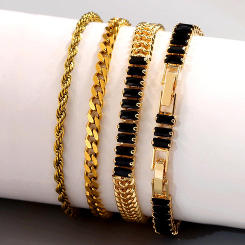 4PCS Colorful Gold Bracelets for Women, 5mm Square Cubic Zirconia Tennis Bracelet, 14K Gold Plated CZ Tennis Bracelets Pack for Women Adjustable J...