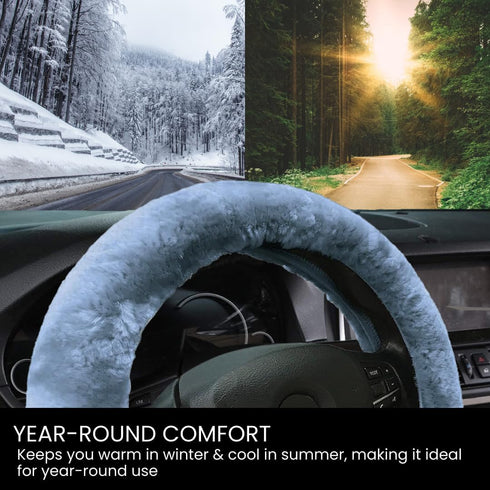 Andalus Australian Sheepskin Wool Steering Wheel Cover for Women & Men - Universal 15 Inch Steering Wheels & Accessories - Eco-Friendly Wheel Cove...