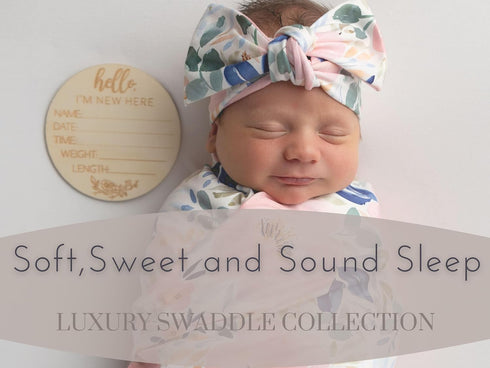 Baby Receiving Blanket Swaddle Blanket Infant Wrap with Matching Headband Beanie and Name Card (Pink and Purple)...