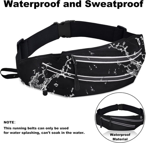 Running Belt for Men Women Waterproof Fanny Pack Crossbody Running Waist Bag Packs Running Pouch with 2 Pockets Elastic Running Belt Bag with Cell...