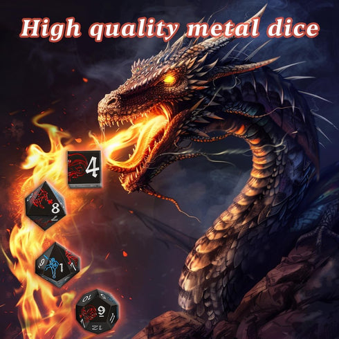 Metal Polyhedral DND Dice Set with Metal Box 7 Pieces Sward and Dragon D&D Dice for Dungeons and Dragons Role Playing Table Game (Grey and Red)...