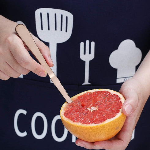 HOMQUEN Rose Gold Grapefruit Spoons 3 Pieces Set, 2 Stainless Steel Grapefruit Spoon and 1 Grapefruit Knife with Titanium Plating, Grapefruit Uten...