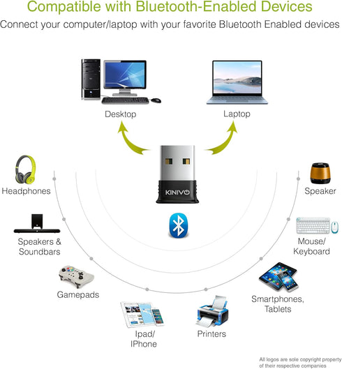 Kinivo USB Bluetooth Adapter for PC BTD400 (Bluetooth 4.0 Dongle Receiver, Low Energy) - Compatible with Windows 11/10/8.1/8, Raspberry Pi, Linux,...