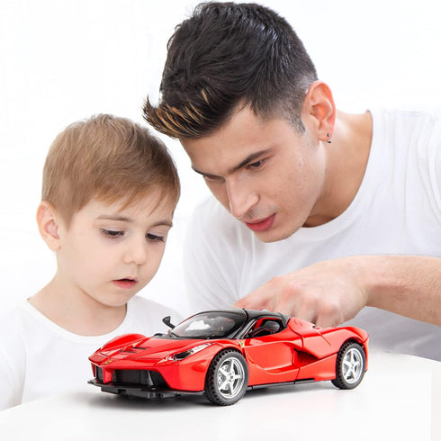 BDTCTK Compatible for 1:32 Ferrari Car Model Pull Back Car with Sound and Light for Kids Boy Girl, Metal Body Door Opened Red...