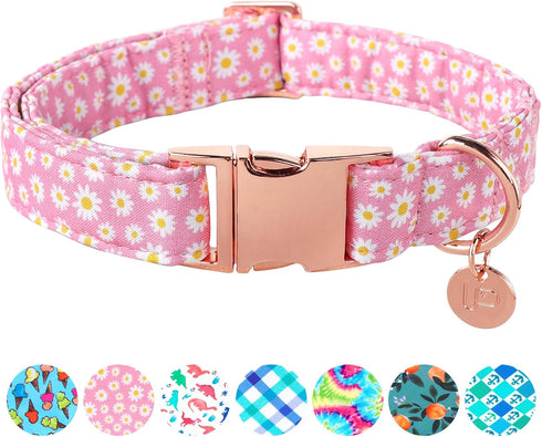 Daisy Summer Cotton Dog Collar with Metal Buckle Gift Pink Collar for Small Medium Large Girls or Boys Dogs Cute Durable Comfortable Pet Collars...