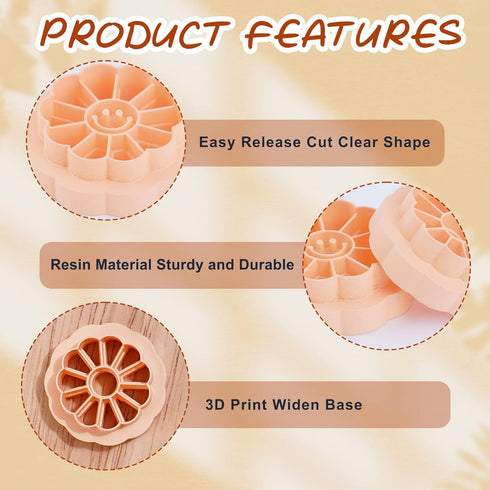 Puocaon Smiley Sunflower Clay Cutters - 6 Pcs Polymer Clay Cutters for Earrings Making, Smiley Face Flower Clay Cutters Set Polymer Clay Jewelry M...