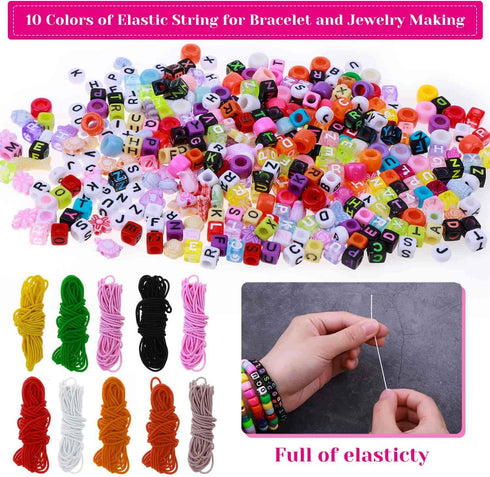 Bead Bracelet Making Kit, Shynek Bead Friendship Bracelets Kit with Pony Beads Letter Beads Charm Beads and Elastic String for Bracelet and Jewelr...