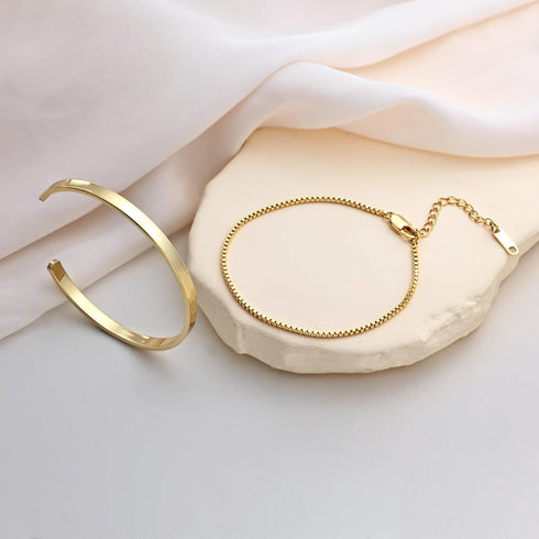 Moodear Stackable Bracelets for Men - Dainty 925 Sterling Silver/14K Gold Plated Cuff Snake Box Cuban Link Chain Bangle Bracelet Set Mens Jewelry...