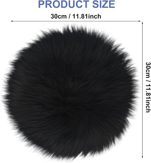 Sibba Faux Fur Fuzzy Area Rug Chair Pad Protectors 30 cm Black Small Round Cover Pillow Cushion Carpet Mat Desk Sofa Seat Couch for Living Room Ki...