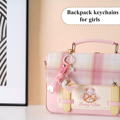 YOU WIZV Cute Keychain, Kawaii Backpack Liquid Floating Anime Bunny Keychain for Girls, Women, Daughters, Sister...