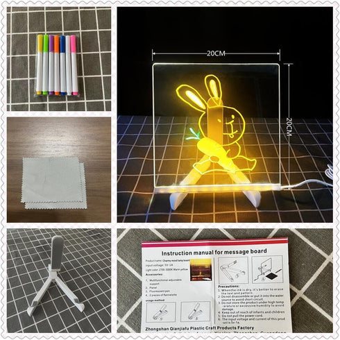 CAPOT Acrylic Dry Erase Board with Light 7.9 X 7.9” Light up Dry Erase Board with Stand as a Glow Memo LED Letter Message Board led Note Board Whi...