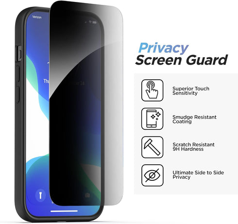 ENCASED Privacy Case Designed for iPhone 15 Pro (2023) Flexible Slim-fit Grip Cover with Anti-Spy Screen Protector, 9H Tempered Glass (Black)......
