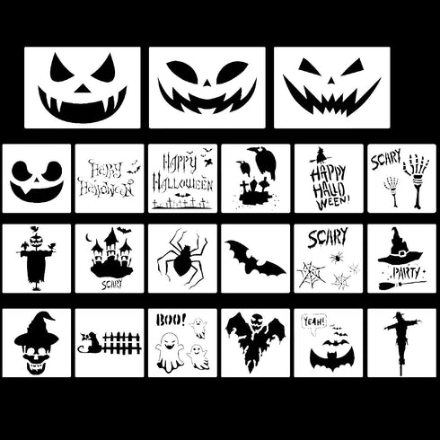 21 PCS Halloween Stencils for Painting on Wood,Halloween Crafts,Plastic Drawing Painting Spraying Template,Reusable Pumpkin bat Scarecrow Painting...