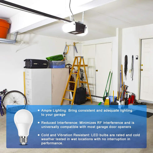 Neporal Garage Door Opener LED Light Bulb Universal A19 9W 60W Equivalent 6000K Cool White Ultra Bright E26 Base Compatible with Most Garage Door ...